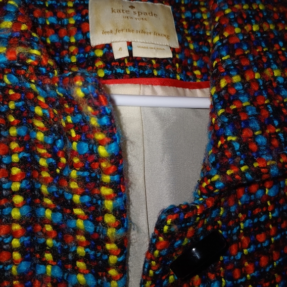 Kate Spade Dayna Jacket Multi-Color Tweed Pleated Hem Size 4 - Picture 4 of 7